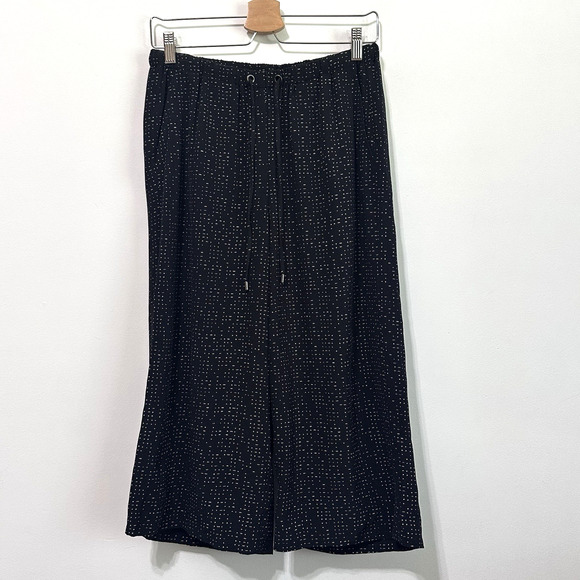 Eileen Fisher Wide Leg Crop Pants S Petite Black Morse Code Tencel Pull On PP - Picture 1 of 11